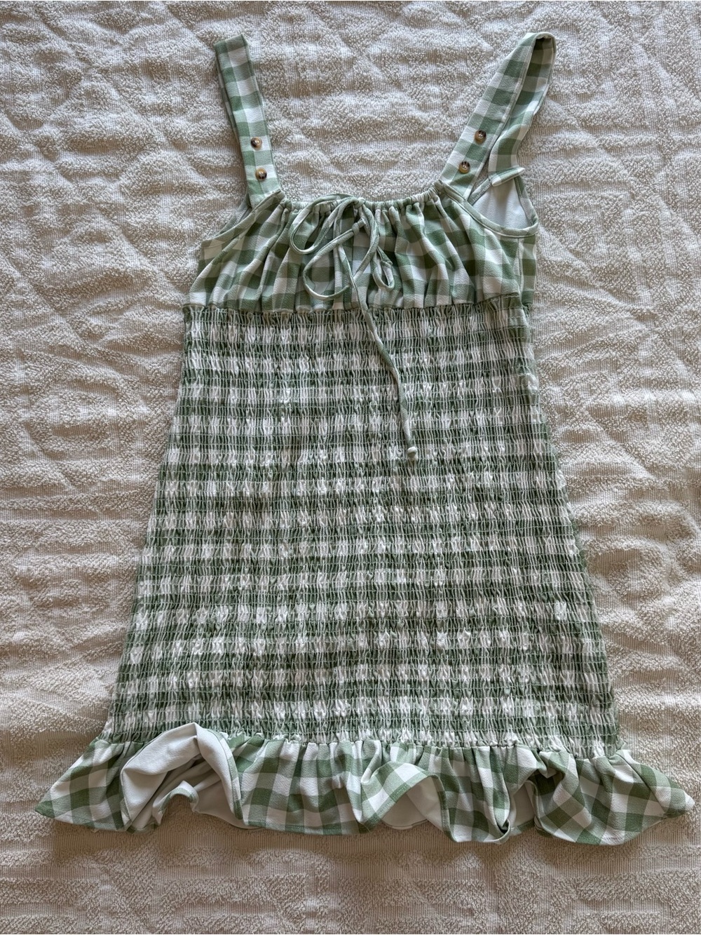 Ciao Lucia Green Gingham Smocked Mini Dress